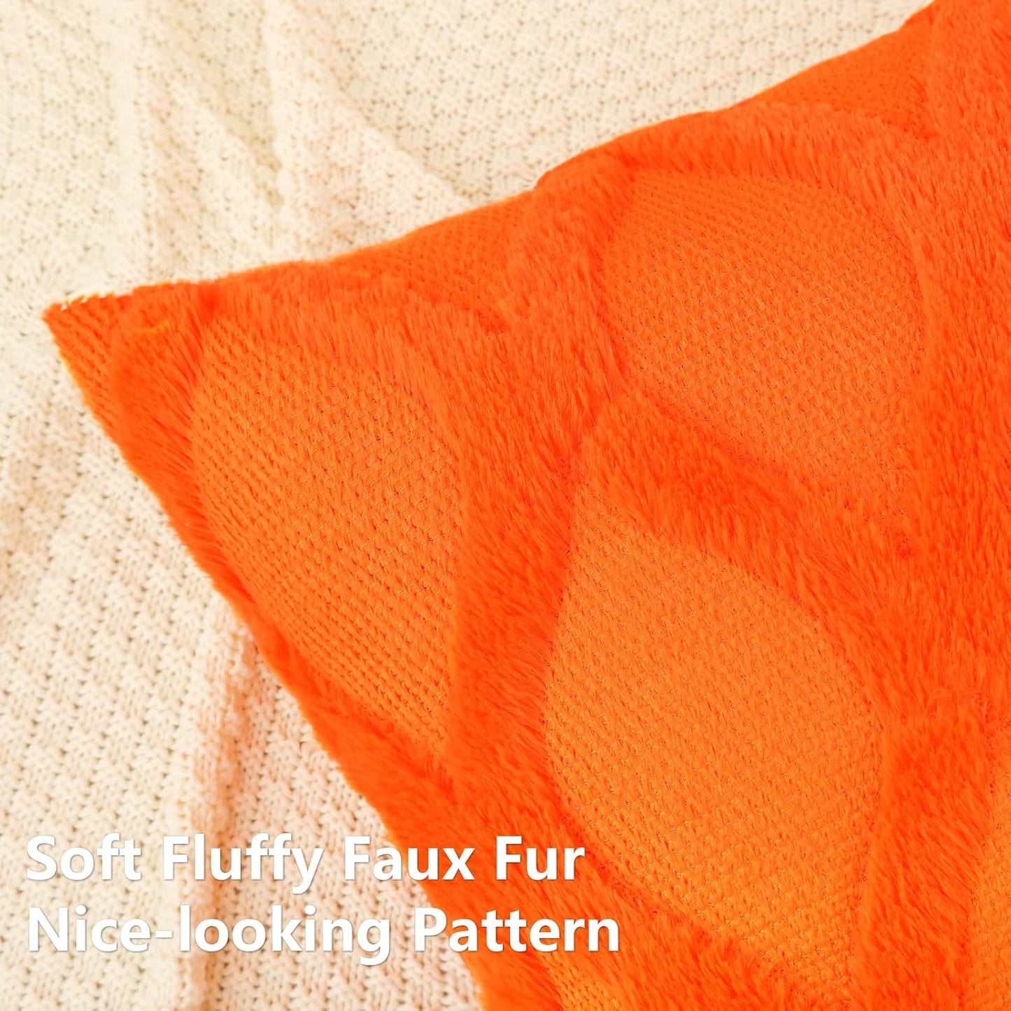decorUhome Fall Throw Pillow Covers 12x20 Inch Set of 2, Soft Plush Faux Fur Wool Lumbar Orange Couch Pillow Covers, Decorative Neutral Pillow Cases for Bed Sofa Living Room Home Decor