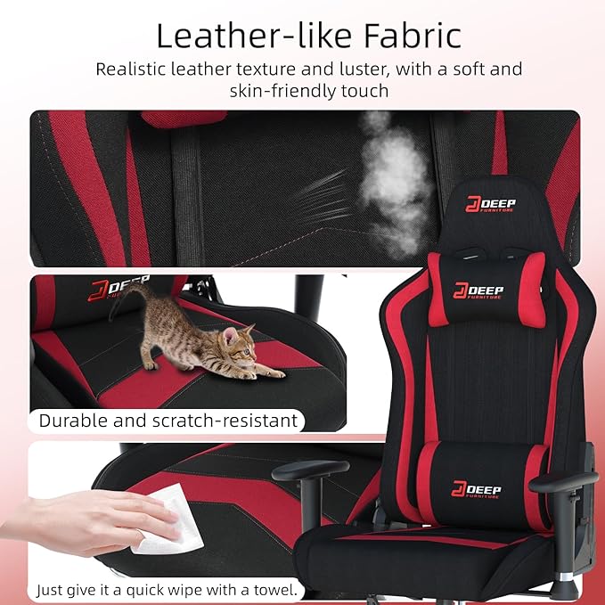 Ergonomic Fabric Gaming Chair with Footrest and Lumbar Support Racing Office Chair Adult-Specific Computer Gaming Chair Wrinkle-Resistant.(1005-Red)