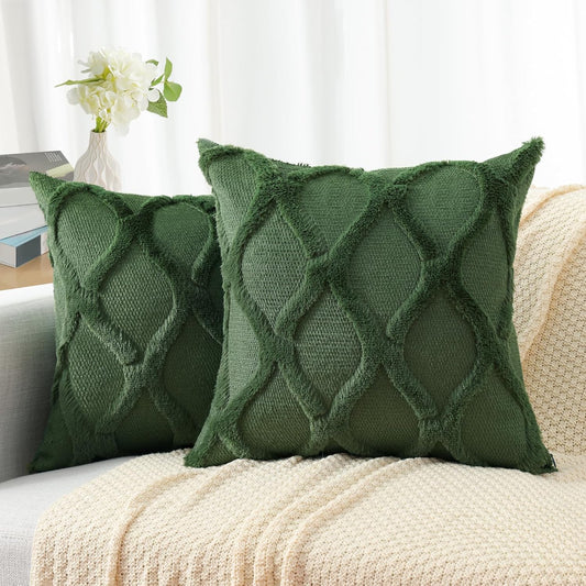 decorUhome Throw Pillow Covers 20x20 Inch Set of 2, Soft Plush Faux Fur Wool Forest Elf Couch Pillow Covers, Decorative Neutral Pillow Cases for Bed Sofa Living Room Home Decor