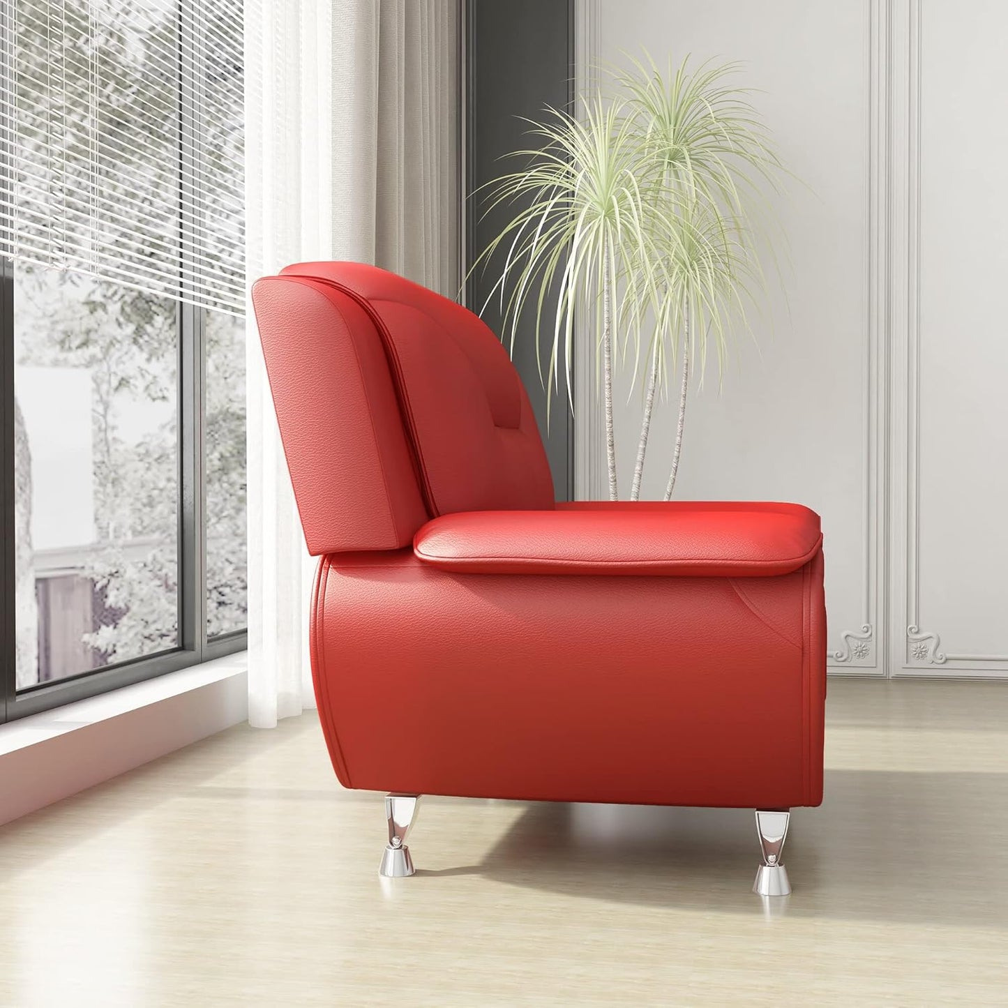 Container Furniture Direct Michael Modern Faux Leather Upholstered Stainless Steel Legs Living Room, Chair, Loveseat, Sofa, Black Camel