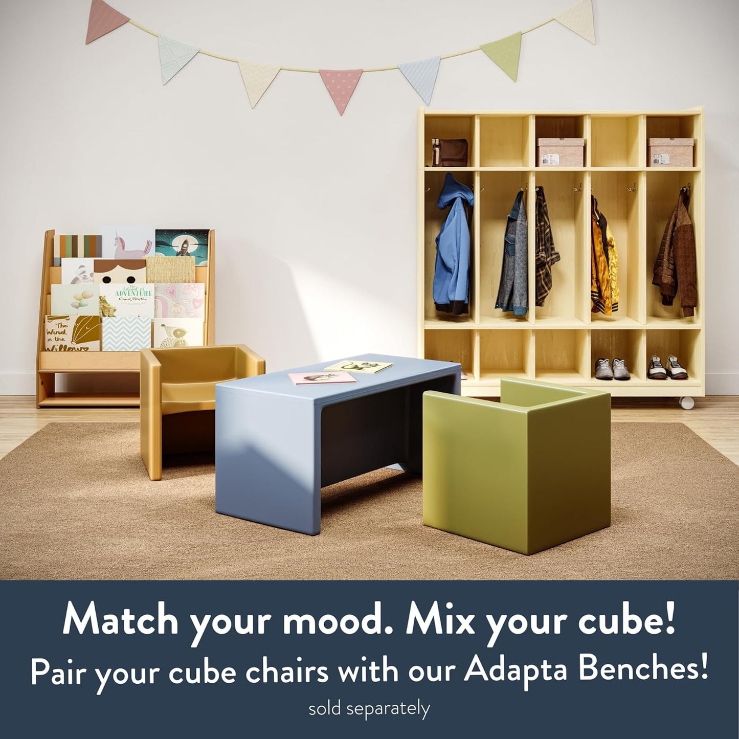 Children's Factory 3-in-1 Cube Chair for Kids, Flexible Seating Classroom Furniture, 1-Pack, Sky Blue