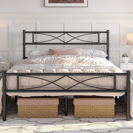 Yaheetech Metal Queen Platform Bed Frames Mattress Foundation with Storage/Curved Design Headboard/NO Box Spring Needed/Heavy-Duty Support/Easy Assembly, Queen, Black