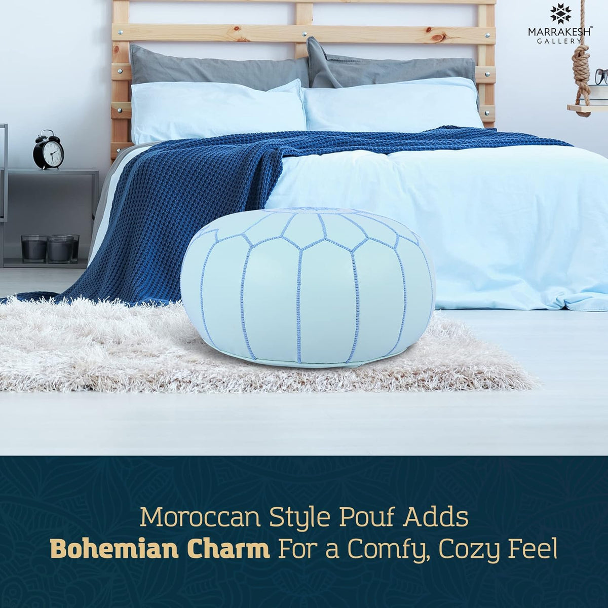 Marrakesh Gallery Genuine Leather Round Pouf Unstuffed - Moroccan Ottoman Footstool, Footrest Cover - Boho Decor - Bohemian Living Room, Bedroom, Kids Room, Gift & Wedding