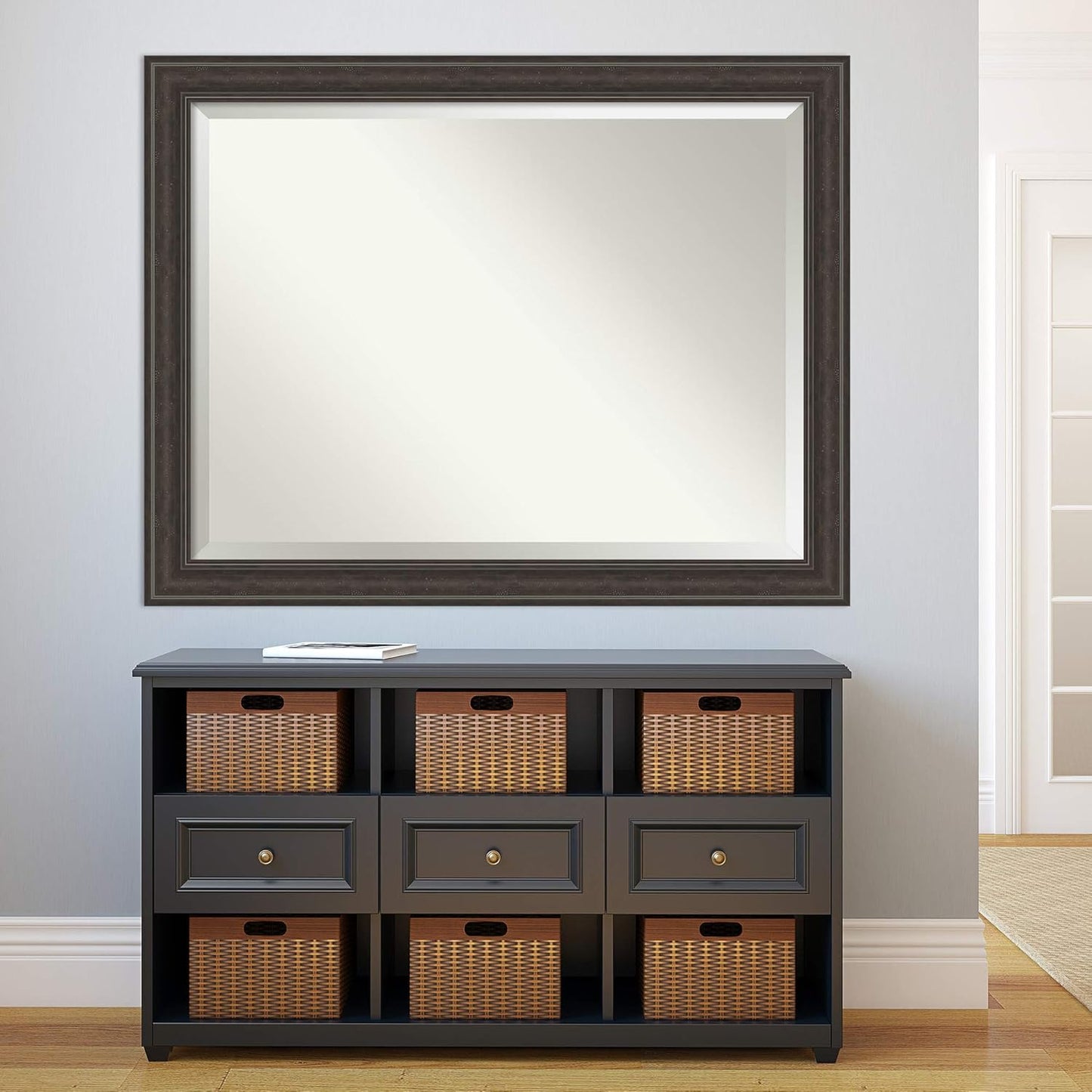 Amanti Art Brown Bathroom Mirror for Over Sink, 36x46 Shipwreck Greywash Rectangle Vanity Mirror, X-Large Traditional Frame, Hangs Horizonally and Vertically, Bathroom Wall Decor, Beveled Edge