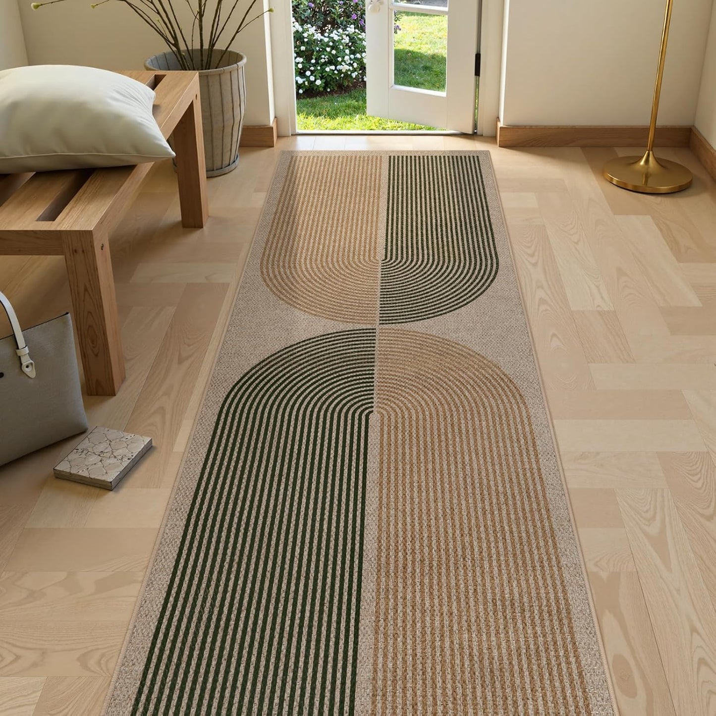 Lahome Modern Rainbow Easy Jute Rug, 2x8 Hallway Runner Washable Rugs for Entryway Farmhouse Kitchen Rug, Non Slip Indoor Outdoor Carpet Contemporary Throw Door Mat for Bedroom Porch