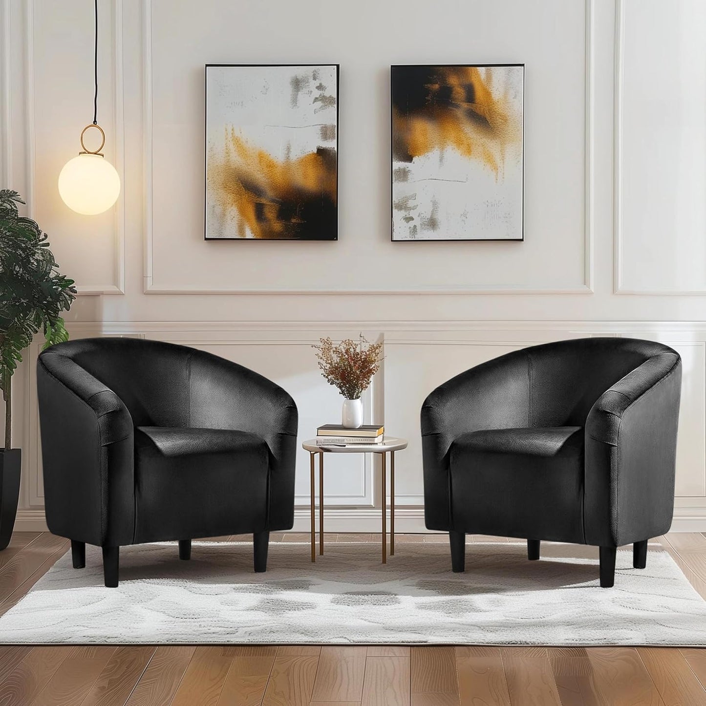 Yaheetech Barrel Chair, Modern Accent Chair Comfy Velvet Armchair Club Sofa Chair Vanity Chair for Living Room Bedroom Office Small Space, Black