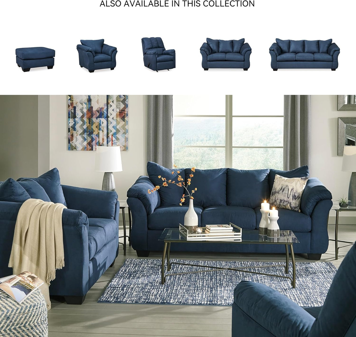 Signature Design by Ashley Darcy Casual Plush Sofa, Dark Blue