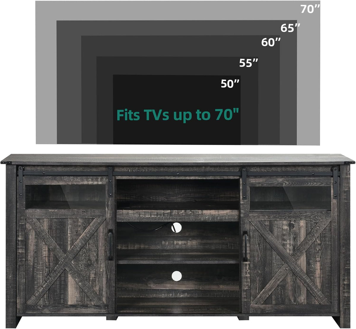 YITAHOME Farmhouse TV Stands for 75 Inch TV with Power Outlets, Entertainment Center with Sliding Barn Doors and Adjustable Shelves, TV Cabinet Media Console Table for Living Room, Dark Rustic Oak