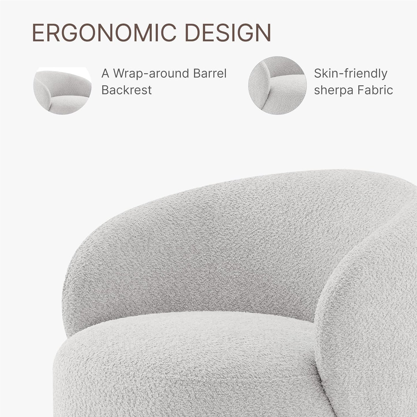 Swivel Accent Chair Round Barrel Armchair Upholstered Performance Fabric for Living Room Bedroom Waitingroom,2 Box,Light Grey