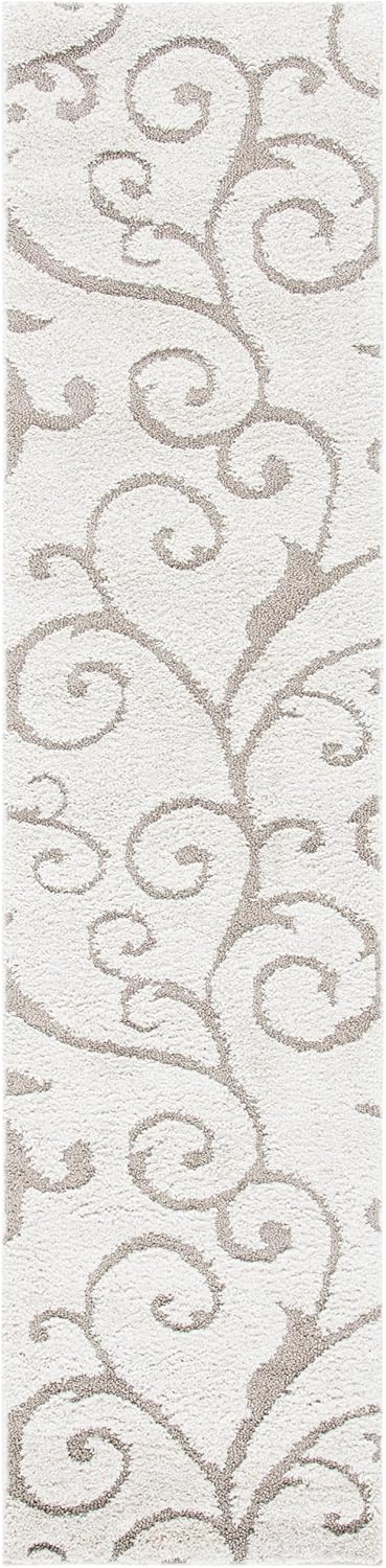 SAFAVIEH Florida Shag Collection Runner Rug - 2'3" x 9', Ivory & Beige, Scroll Design, Non-Shedding & Easy Care, 1.2-inch Thick Ideal for High Traffic Areas in Living Room, Bedroom (SG455-13LT)
