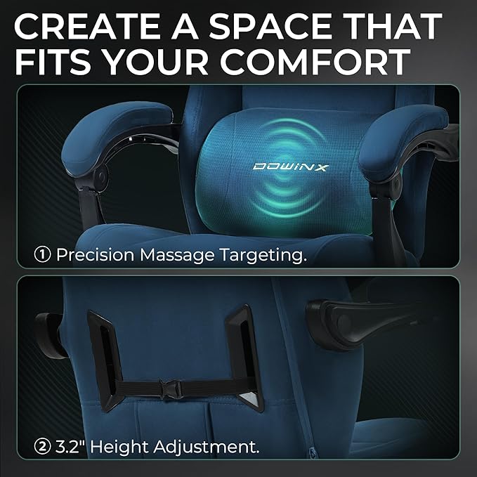 Dowinx Big and Tall Gaming Chair, Suede Fabric Game Chair with Pocket Spring Cushion, High Back Gamer Chair Ergonomic with Footrest for Adults Office, 440LBS, Blue