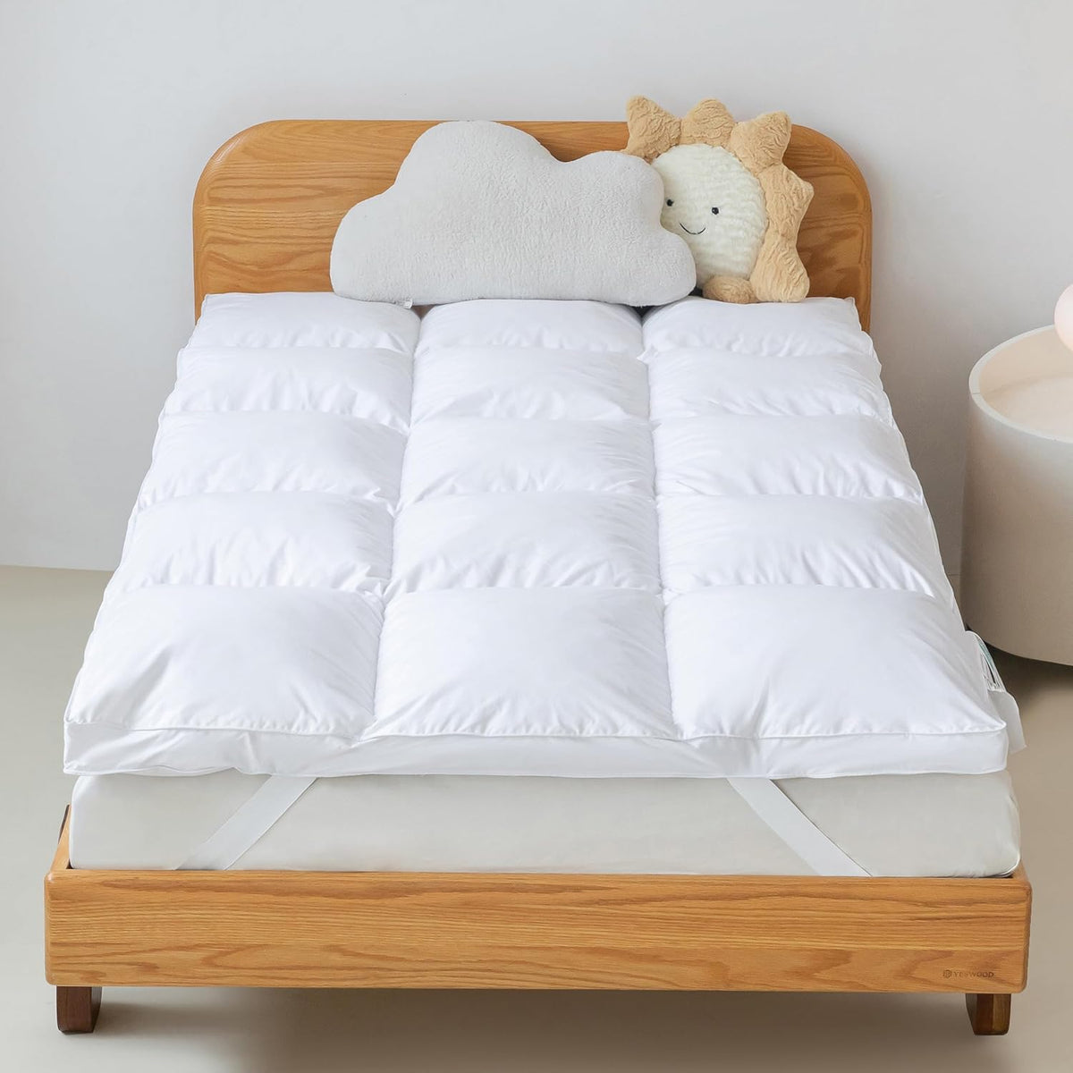 3 Inch White Goose Feather Mattress Topper,Twin Feather Bed Topper,Mattress Cover with Straps,Ultra Soft Pillowtop,100% Organic Cotton Fabric(39”x75”)