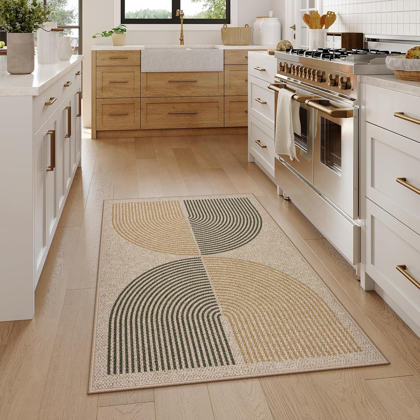 Lahome Rainbow Front Door Mat, 32"x48" Washable Non Slip Entry Way Rugs Indoor, Farmhouse Neutral Non Slip Non Shedding Lightweight Floor Carpet for Kitchen Bedroom Porch
