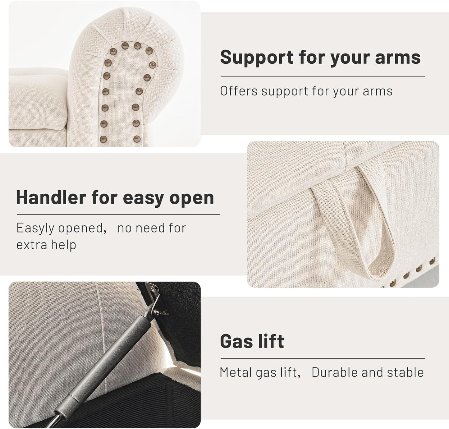 Furniliving 51” Storage Benches, End of Bed Bench with Button-Tufted Large Upholstered Storage Ottoman Linen Window Bench with Storage Shoe Cabinet Bench, for Bedroom, Entryway, Closet, Beige