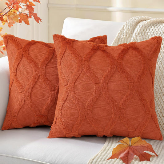 decorUhome Fall Throw Pillow Covers 26x26 Inch Set of 2, Soft Plush Faux Fur Wool Rust Couch Pillow Covers, Decorative Neutral Pillow Cases for Bed Sofa Living Room Home Decor