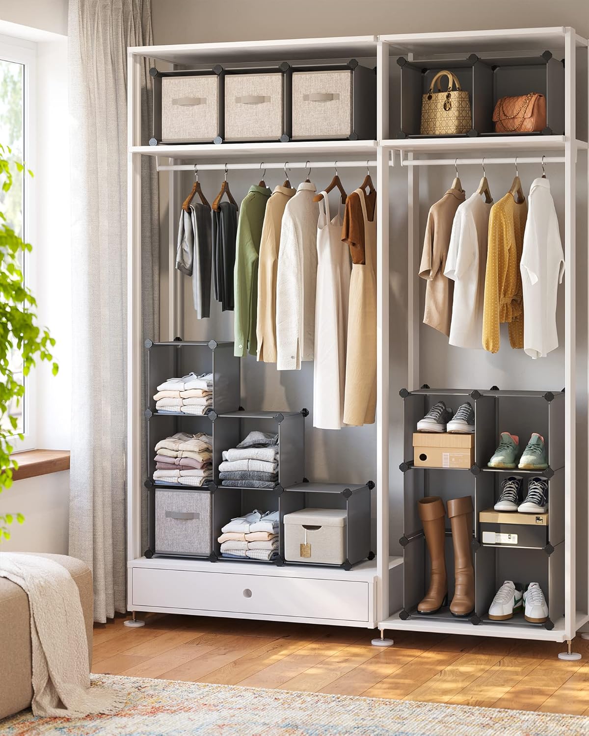 SONGMICS Cube Storage Organizer, Set of 16 Plastic Cubes, Closet Organizers and Storage, Room Organization, Bedroom Living Room, 12.2 x 48.4 x 48.4 Inches, Gray ULPC442G01