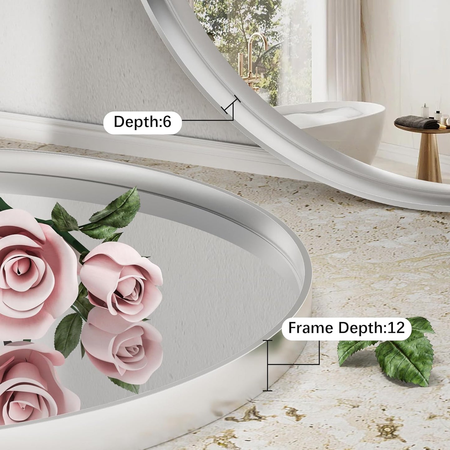 Hasipu Round Silver Mirror 38 Inch Large Round Bathroom Mirror Metal Frame, Wall Mounted Circle Vanity Mirror Modern Decor (Horizontal/Vertical)