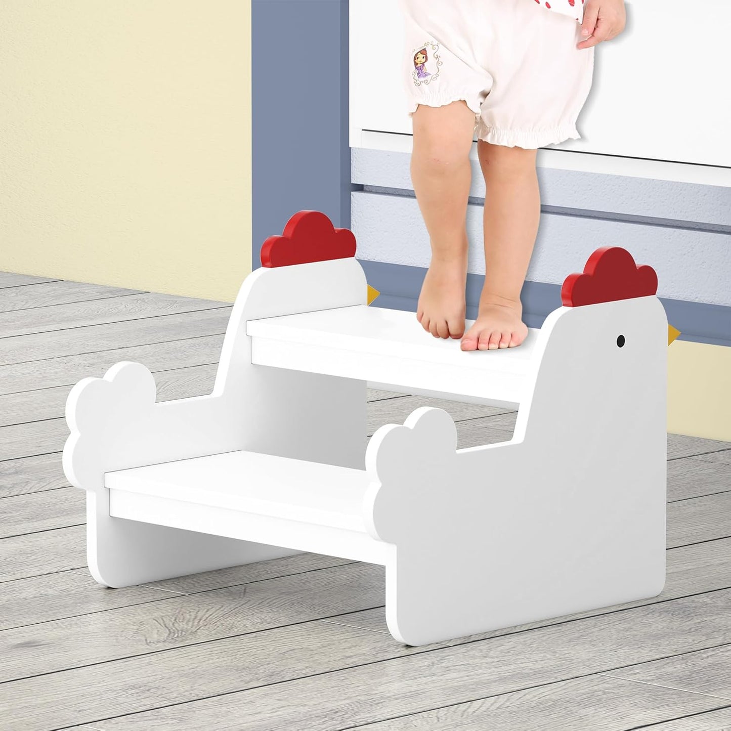 Wood Step Stools for Kids, Child Two Step Stool of Chick Shape, Toddler Step Stools Potty Training Stool, Easy to Move Safety for Kitchen, Bathroom, Bedroom, Toilet