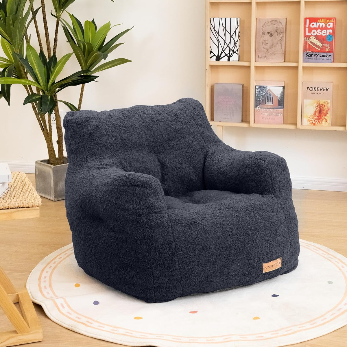Bean Bag Chair with Filler, Bean Bag Sofa with Tufted Soft Stuffed Filling, Fluffy and Lazy Sofa, Comfy Cozy BeanBag Chairs with Memory Foam for Dorm, Apartment, Living Room (Blue)