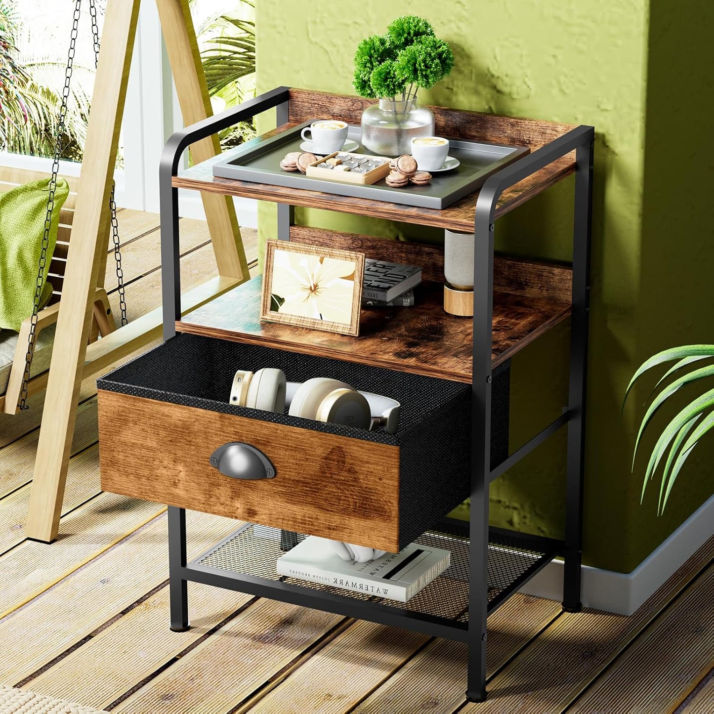 Night Stand Side Table Drawer Nightstand Storage Drawers Bedside Table Metal Shelf Nightstands Bed Side End Tables Living Room Chest Organizer Dresser for Bedroom Dorm Furniture Entryway Table Simple