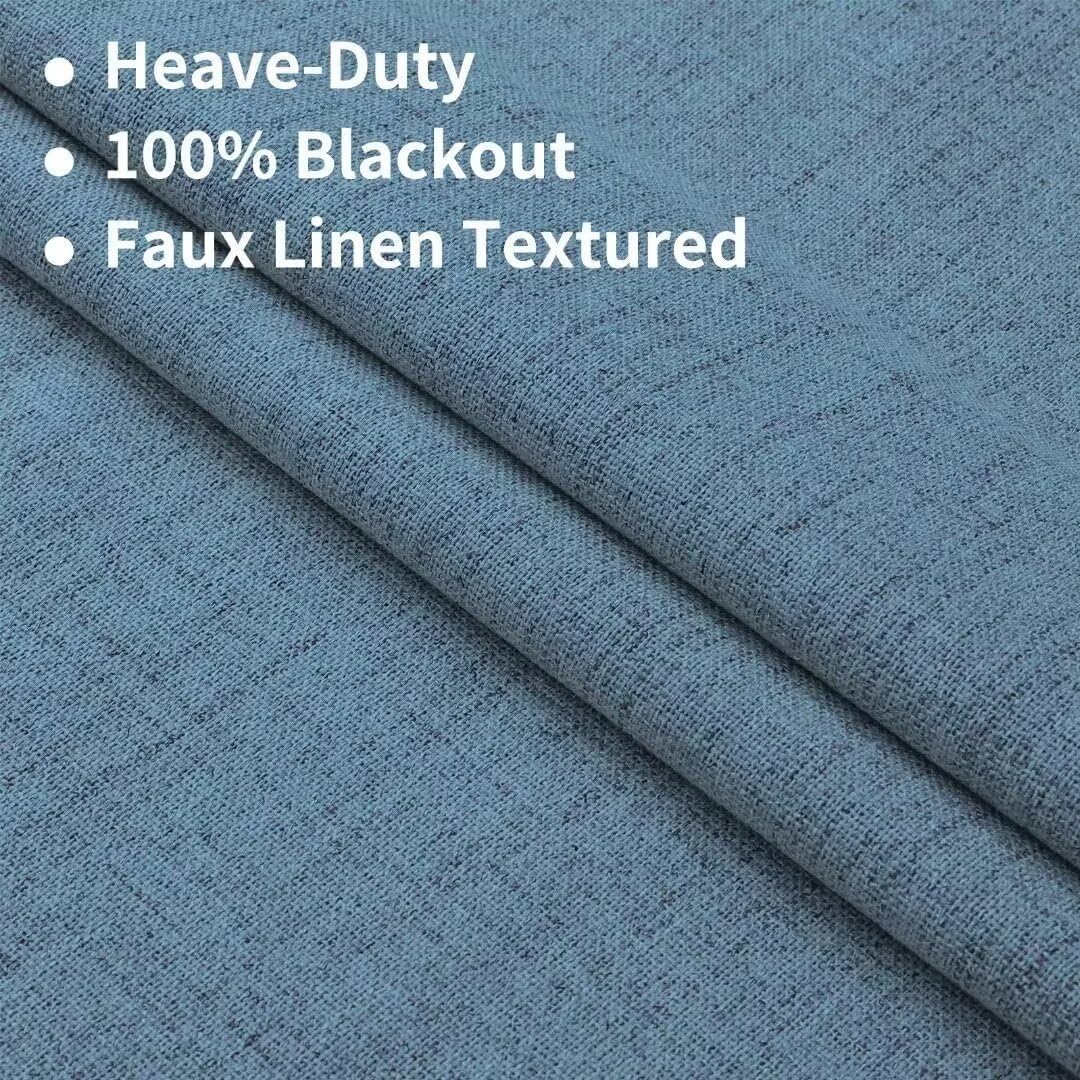 Joydeco Natural Linen Curtains 90 inch Length 2 Panels Set Burg 100% Blackout Patio Door Curtain Room Darkening Sliding Door Curtains Thermal Insulated Back tab Rod Pocket(105x90 inch, Sky Blue)