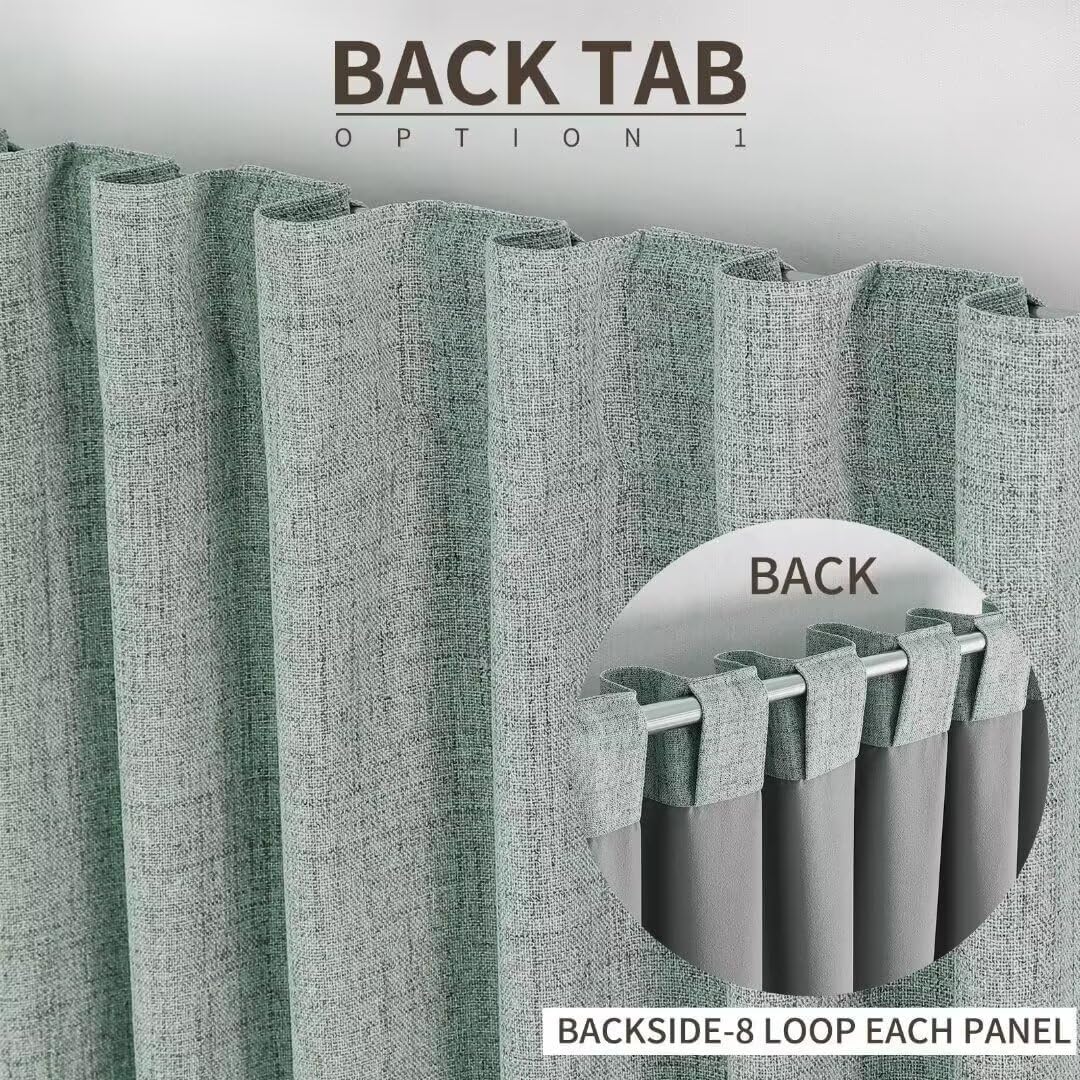 Joydeco Natural Linen Curtains 120 inch Length 2 Panels Set Burg 100% Blackout Patio Door Curtain Room Darkening Sliding Door Curtains Thermal Insulated Back tab Rod Pocket(105x120 inch, Sage Green)