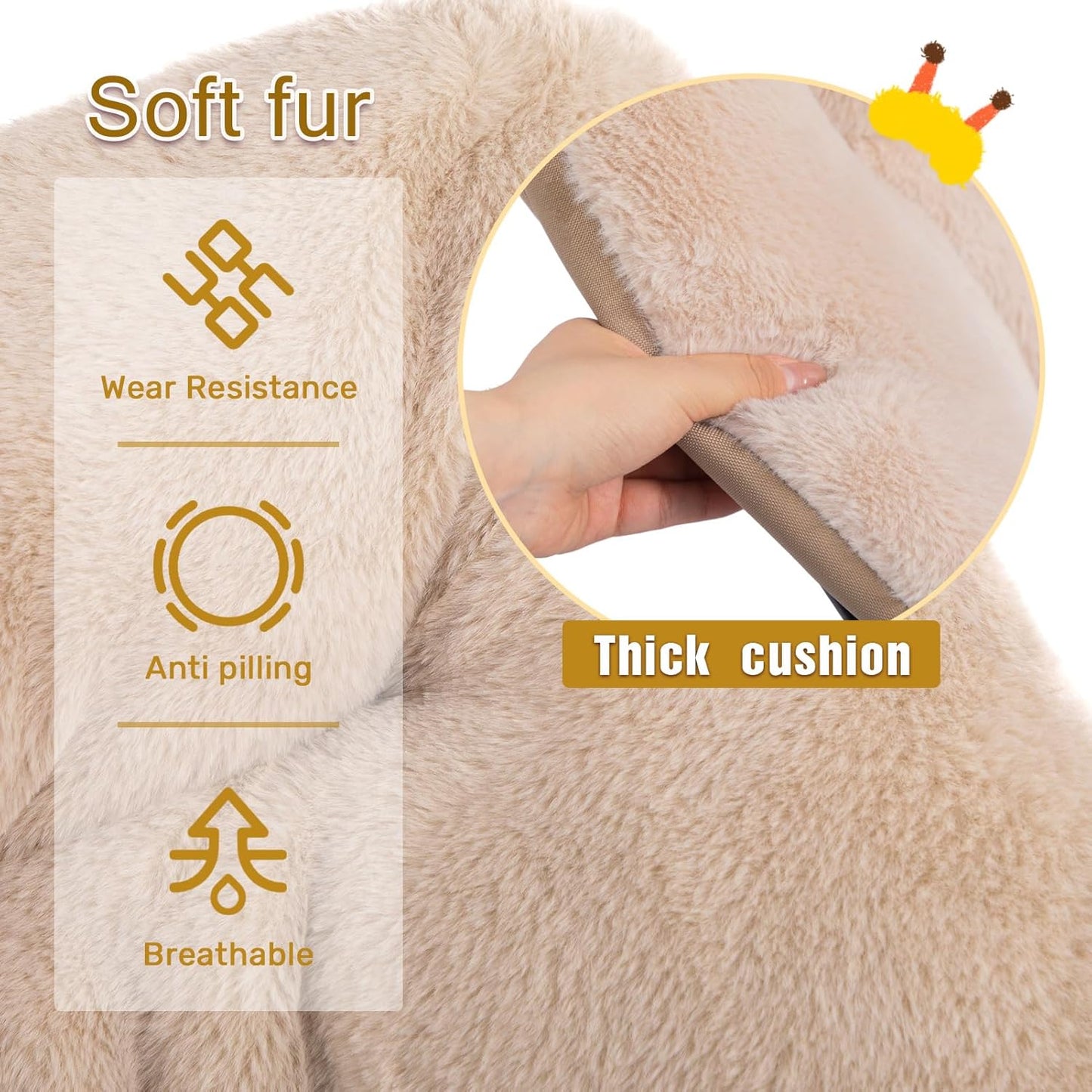 HollyHOME X-Large Saucer Chair, Comfy Oversized Folding Chair, Faux-Fur Reading Chair for Teens, Adults, Foldable Accent Lazy Chair, Metal Lounge Chair for Living Room, Bedroom, Dorm, Light Khaki