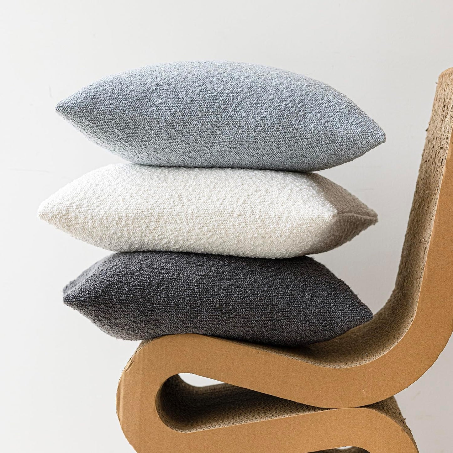 Foindtower Pack of 2 Modern Textured Boucle Throw Pillow Covers Accent Solid Decorative Pillow Cases Cozy Woven Couch Cushion Case for Chair Sofa Bed Living Room Home Decor, 18 x 18 Inch, Light Blue