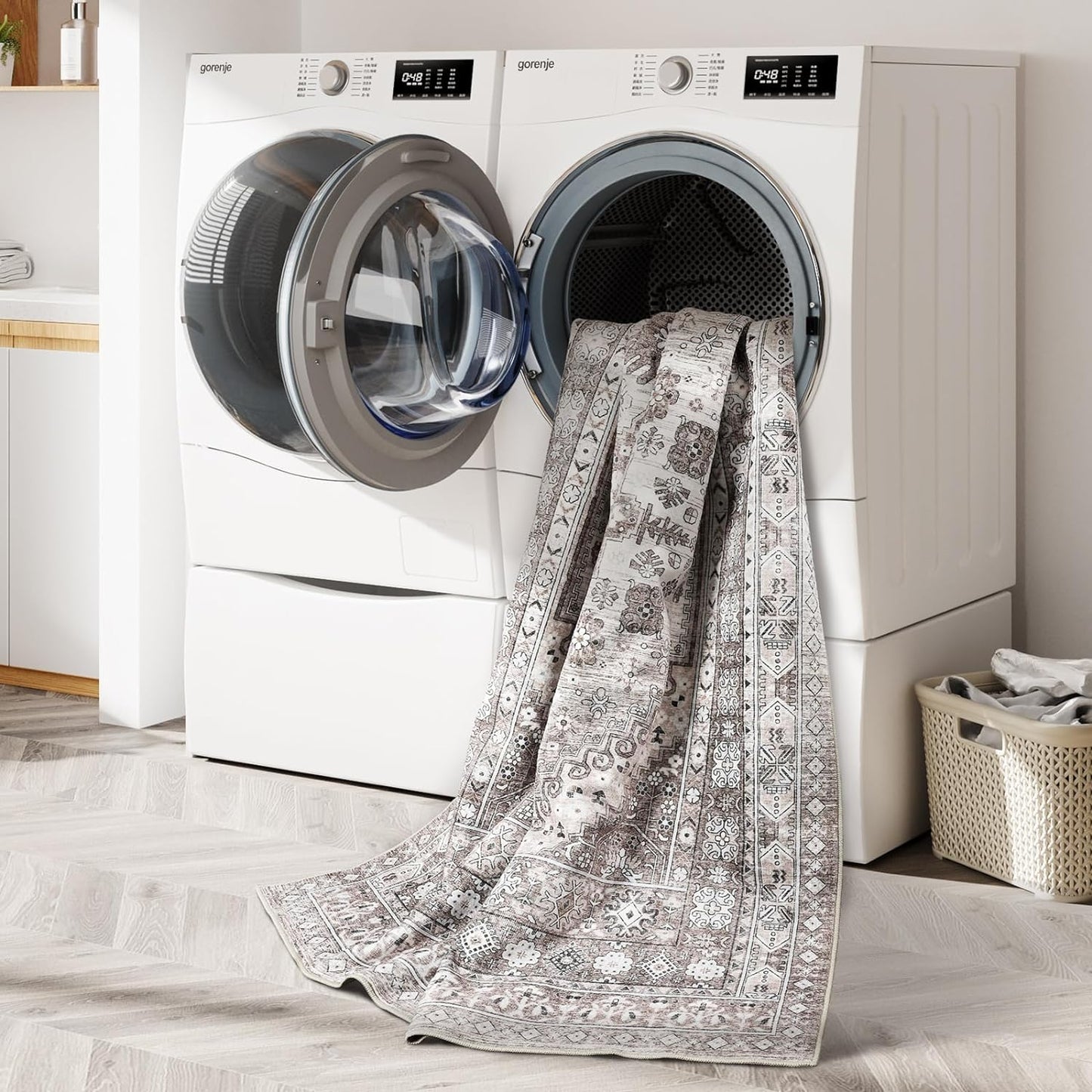 zesthome 4x6 Rug - Stain Resistant Washable Rug, Anti Slip Backing Rugs for Living Room, Foldable Vintage Small Area Rugs (Brown/Beige,4'x6')