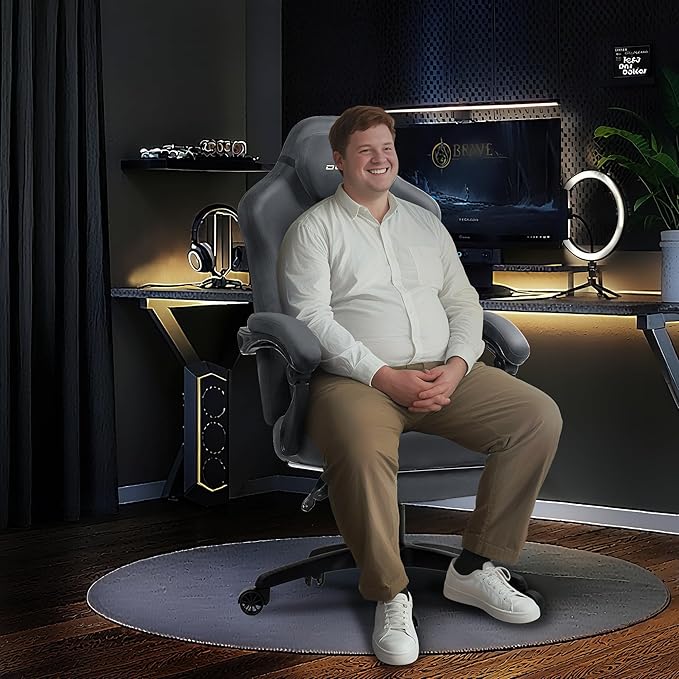 Dowinx Big and Tall Gaming Chair, Suede Fabric Game Chair with Pocket Spring Cushion, High Back Gamer Chair Ergonomic with Footrest for Adults Office, 440LBS, Grey