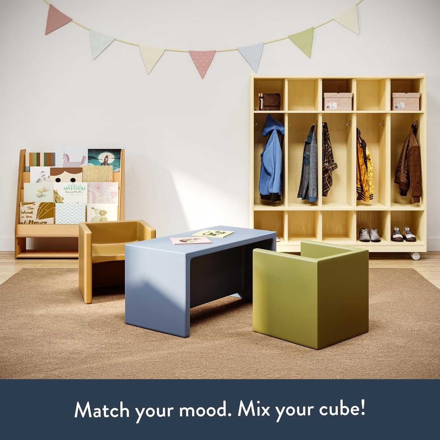 Children's Factory 3-in-1 Cube Chair for Kids, Flexible Seating Classroom Furniture, 1-Pack, Fog Blue