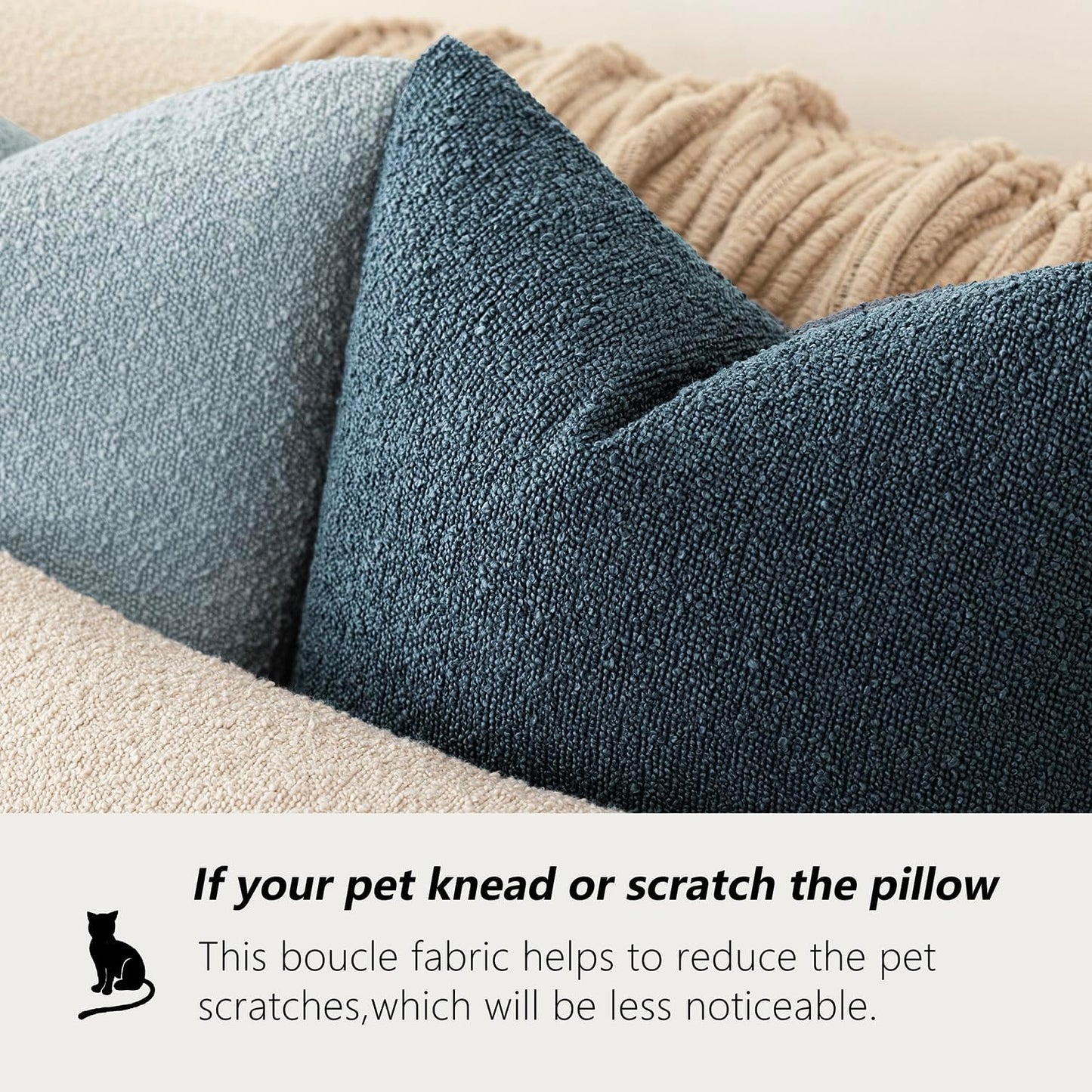 Foindtower Pack of 2 Textured Boucle Throw Pillow Covers Accent Solid Decorative Lumbar Pillow Cases Cozy Couch Cushion Case for Chair Sofa Bedroom Living Room Home Decor 12x20 Inch Dark Blue