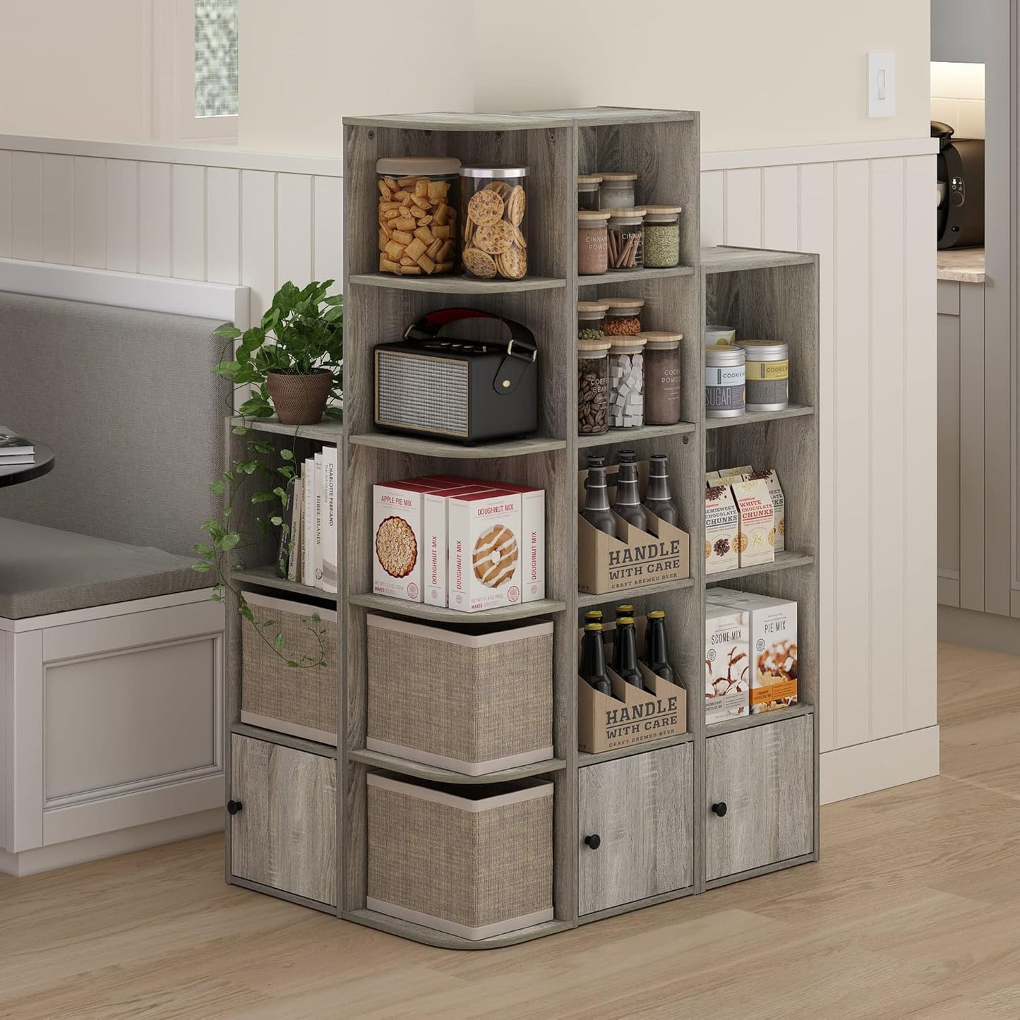 Furinno Luder Shelf Bookcase with 1 Door Storage Cabinet, French Oak