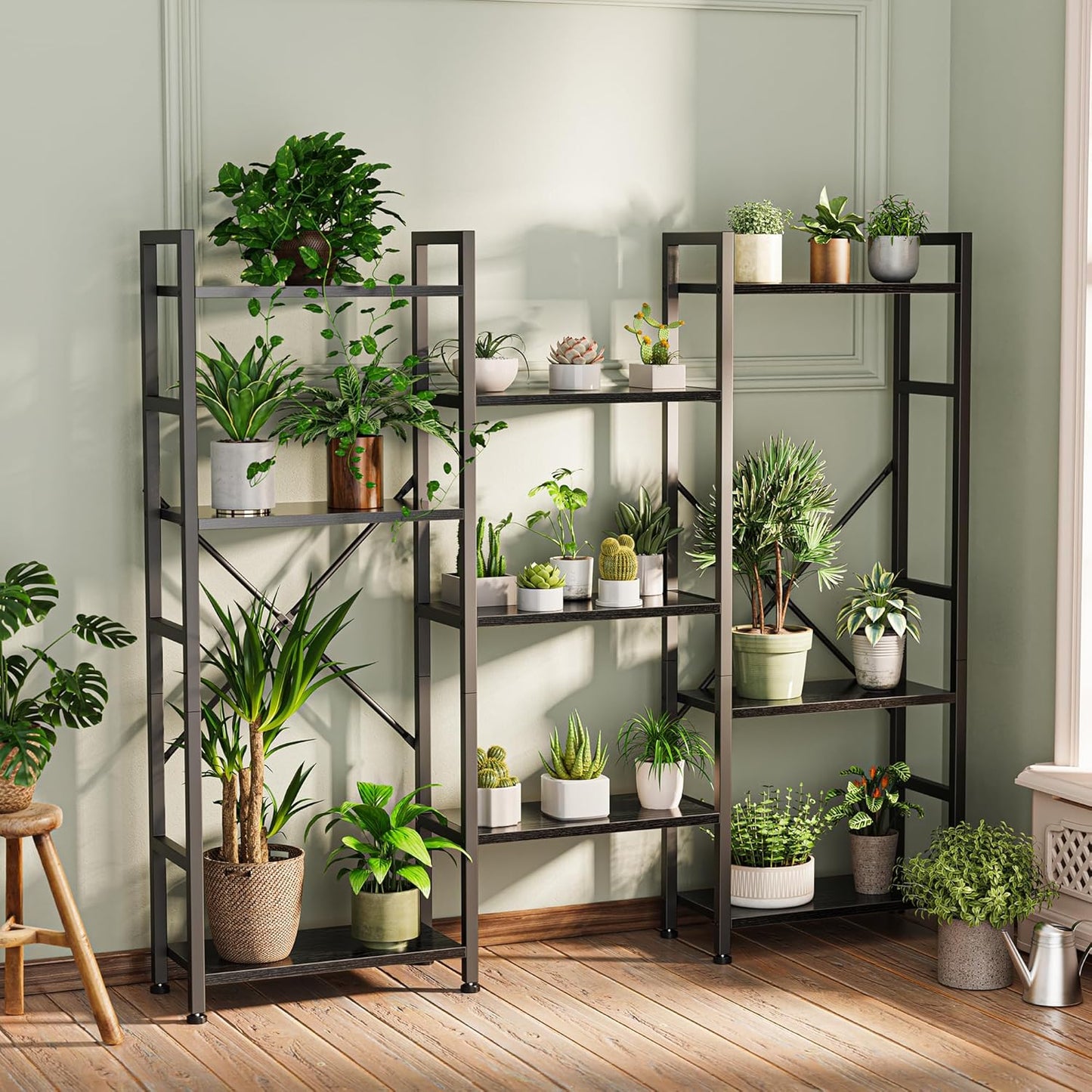 SUPERJARE Triple 4 Tier Bookshelf, Bookcase with 11 Open Display Shelves, Wide Book Shelf Book Case for Home & Office, Black