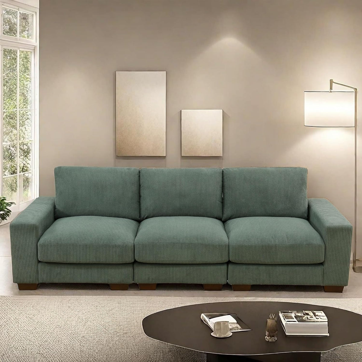 Sectional Couches Sofa for Living Room, 98″ 3 Seater Cloud Couch, Modern Comfy Modular Sectional Sofa with Deep Seats for Bedroom, Small Space, Brown