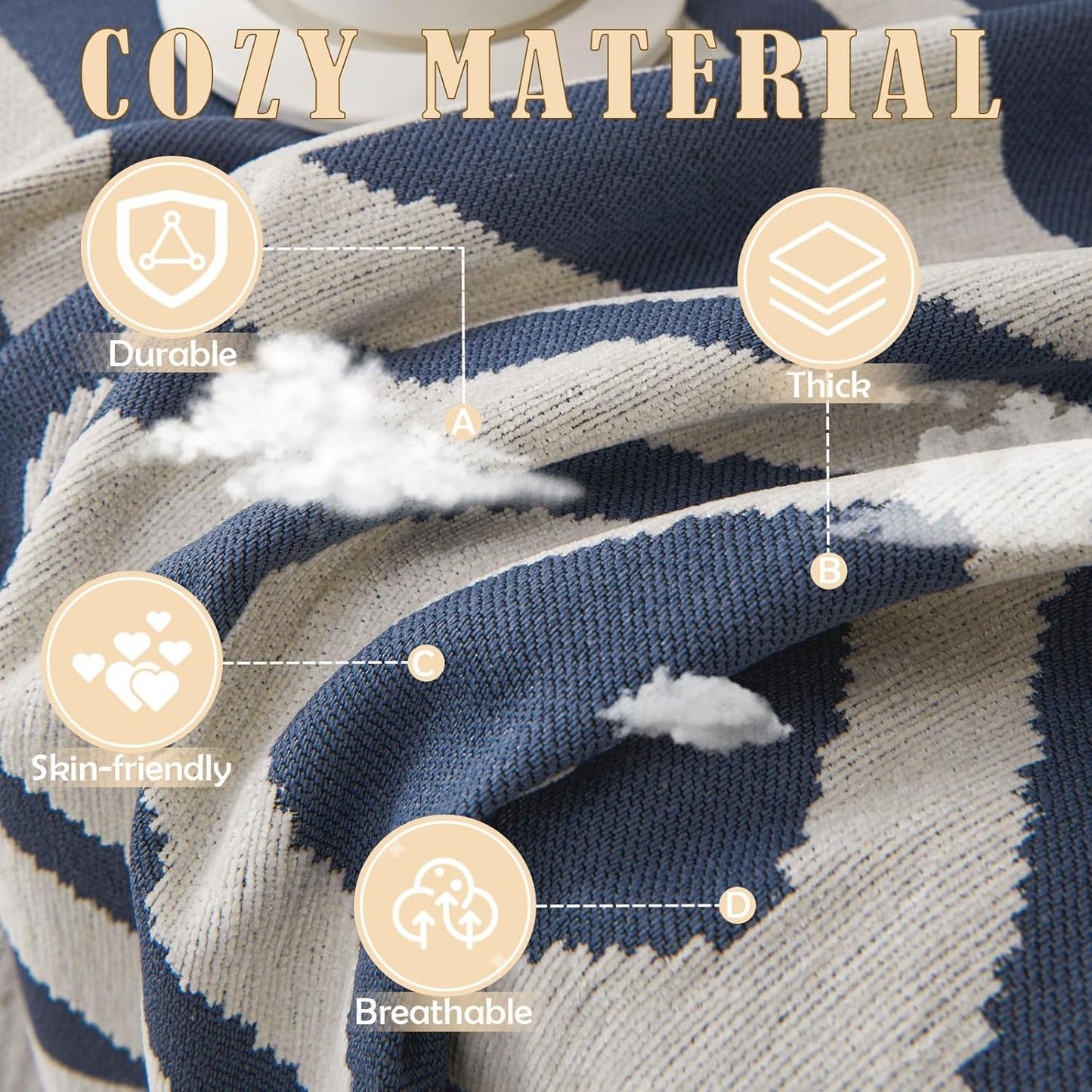 HANDONTIME Boho Couch Covers for Sofa Chenille Sofa Covers Denim Blue Sofa Cover Blanket Sectional Sofa Cover Geometric Reversible Couch Cover for L Shaped Couch Couch Protector for Dogs, 71" X150"