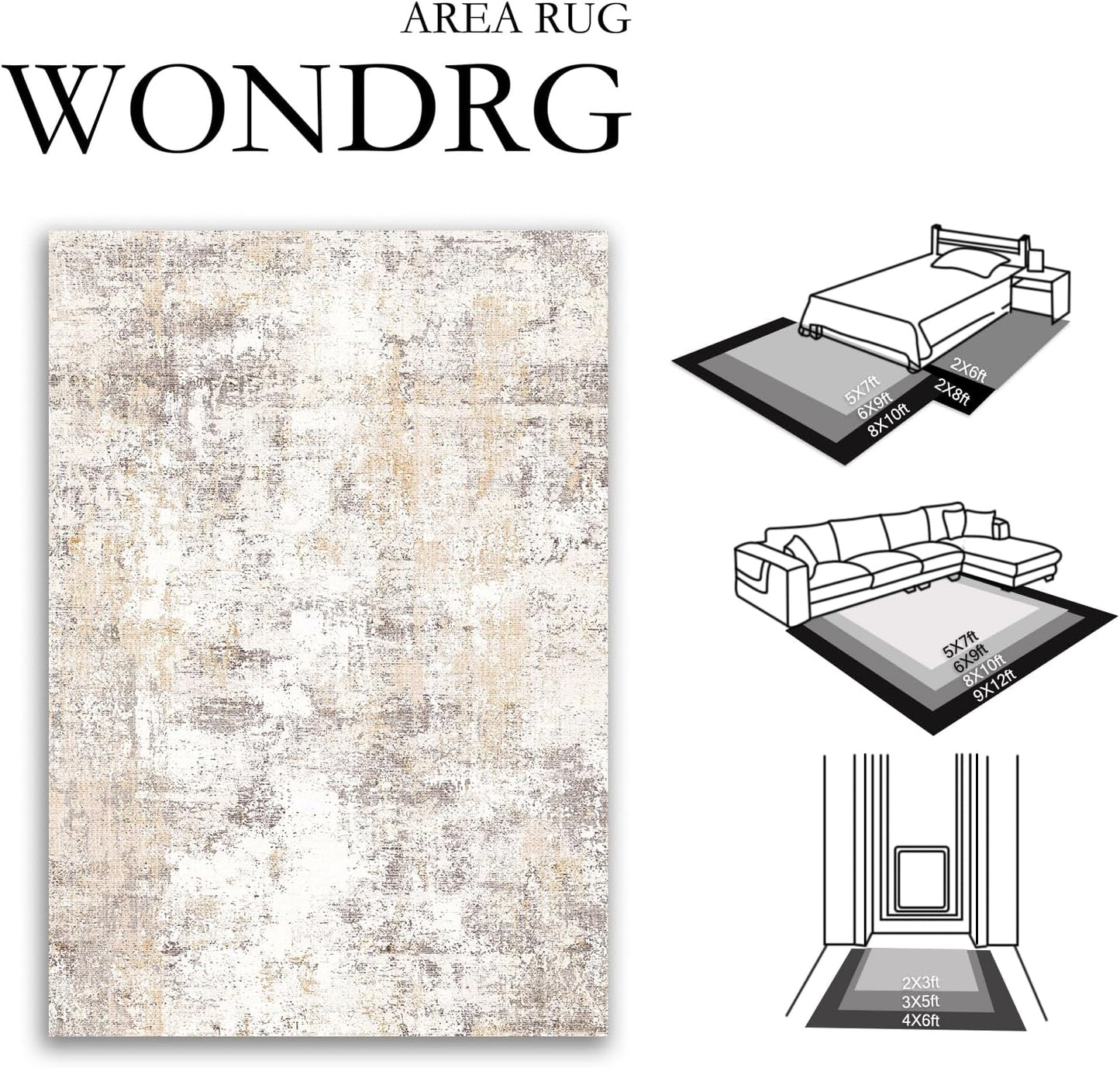 2x7 Washable Runner Rug Beige Grey Neutral Abstract Hallway Kitchen Living Room Bedroom Non Slip Throw Rug Soft Low Pile Indoor Carpet for Entrance Laundry Bathroom