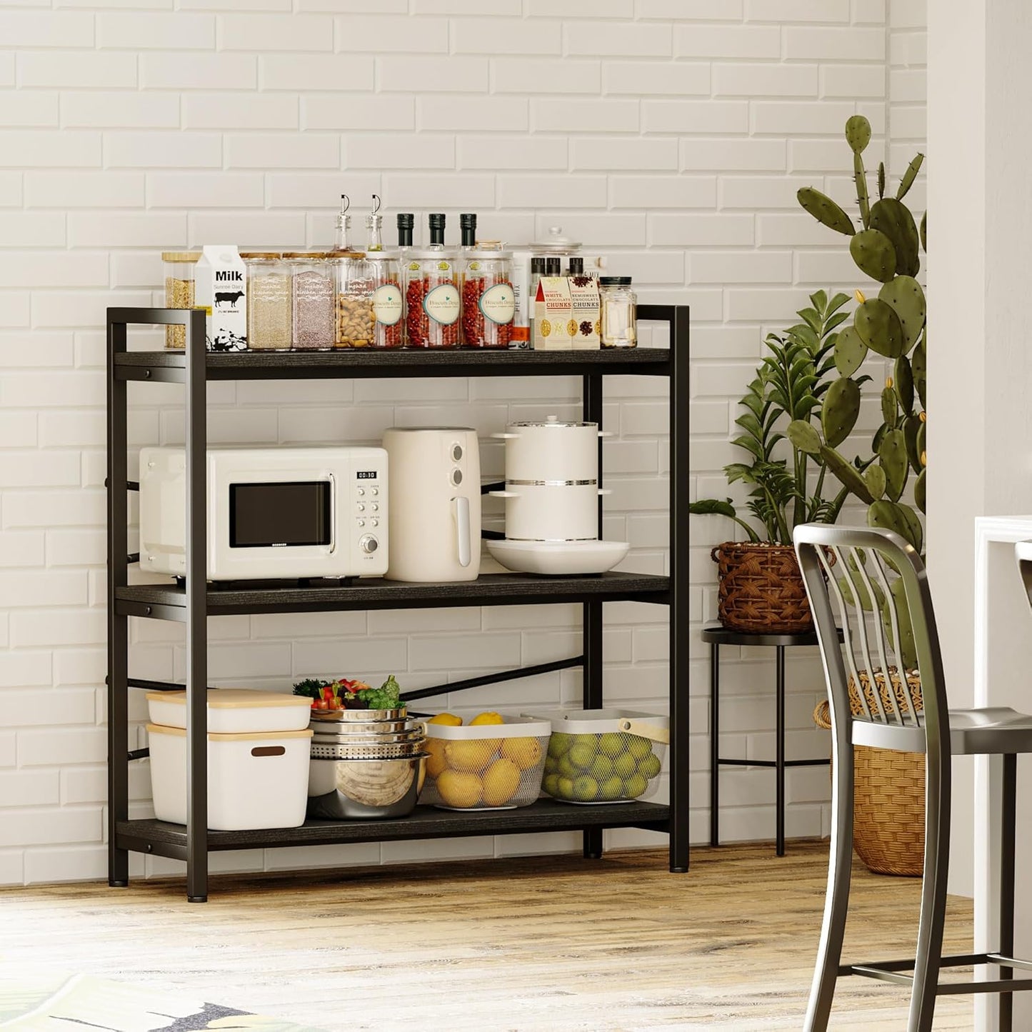 Book Shelf, 3 Tier Bookshelf 31.49" Width, Book Shelf Storage and Organization, Wooden and Metal Industrial Bookcase, Large Book Shelves for Home Living Room Bedroom Office Storage(Black)