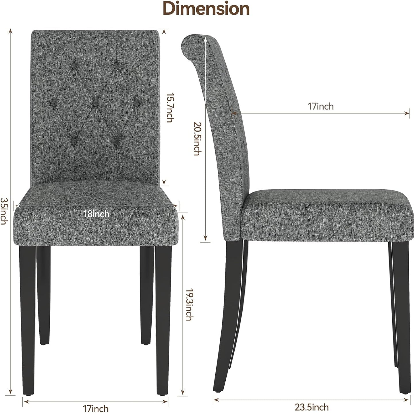 Upholstered Dining Chairs Set of 6, Button Tufted Parsons Dining Chair with Solid Wood Legs, Modern Fabric Side Chair for Dining Room/Kitchen/Restaurant/Hotel- Grey
