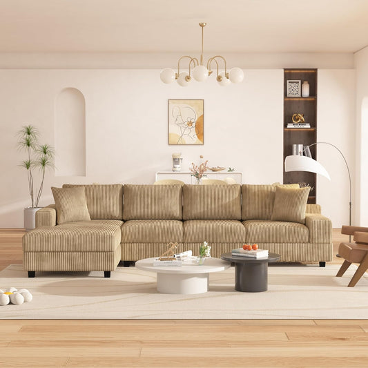 Eafurn 132.68" Oversized L Shaped Modular Sectional Sofa Couch with Reversible Chaise Lounge Daybed, Modern Corduroy Upholstered Corner Lounge Couch with Thick Cushions and Headrest