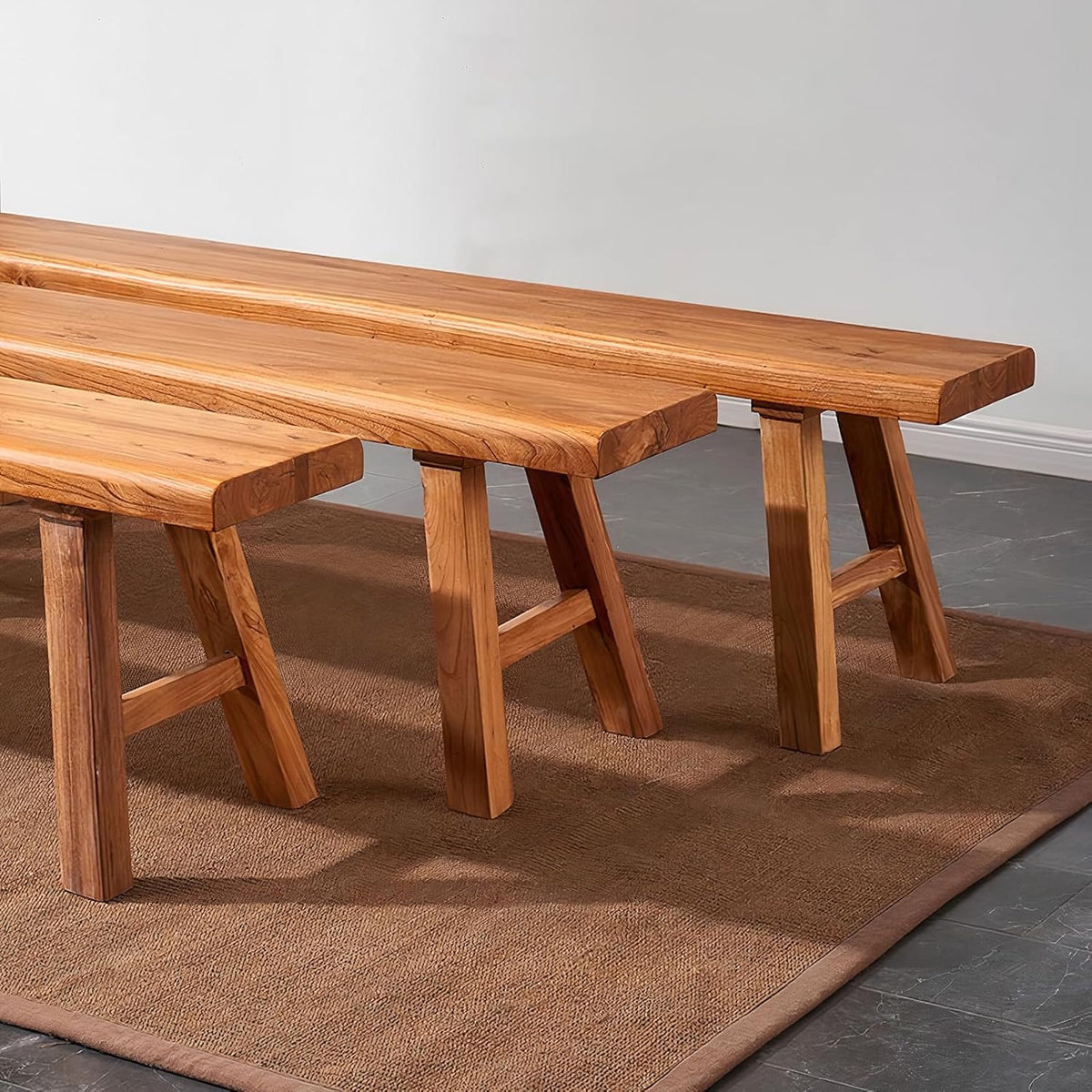 Farmhouse Wood Bench Indoor - 55.2Inch entryway Bench, Natural Solid Wood, Durable and Sturdy, Suitable for Dining Room, Bedroom, Porch and Other Narrow Spaces