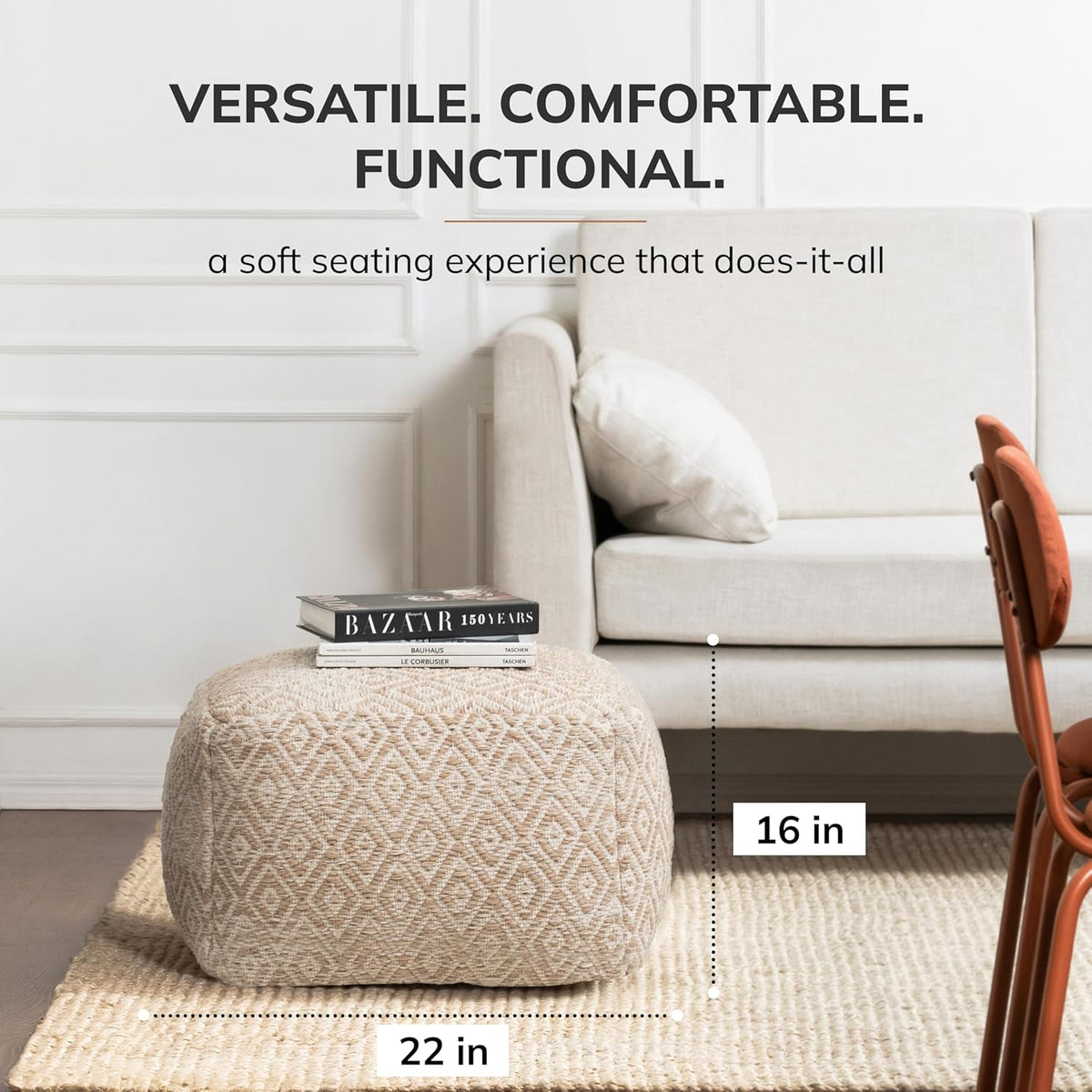 Anji Mountain 22"x22"x16" Handmade & Handcrafted Ottoman Pouf Comfortable Pouf Ottoman Foot Rest & Home Décor Accent for Living Room, Bedroom, Nursery, Kids Room, Patio