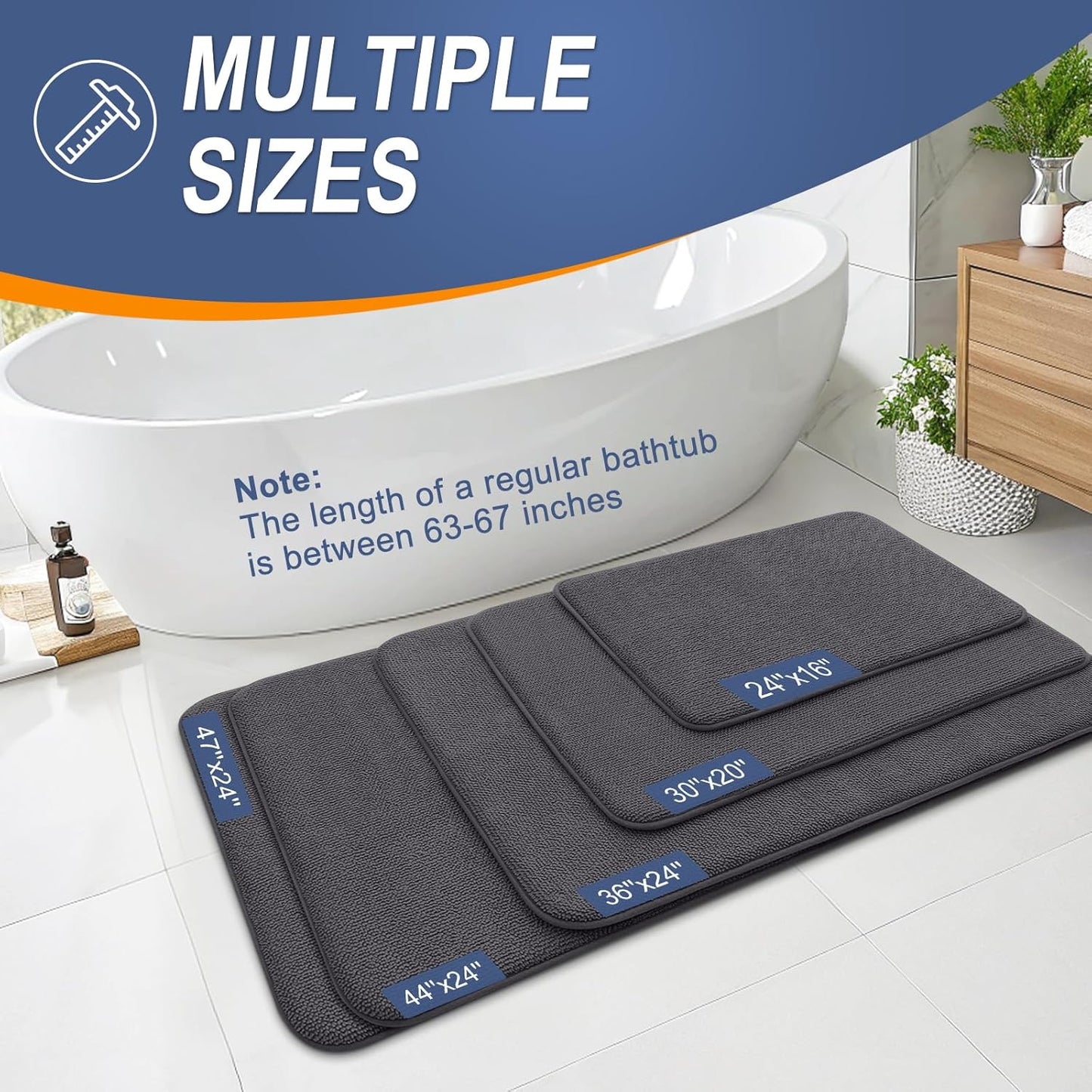 OLANLY Thick Memory Foam Bath Mat Rug 24x16, Extra Soft Absorbent Bathroom Rug, Quick Dry Bath Mats, Non-Slip, Machine Washable Carpet for Bathroom, Tub and Shower, Home Decor Accessories, Dark Grey