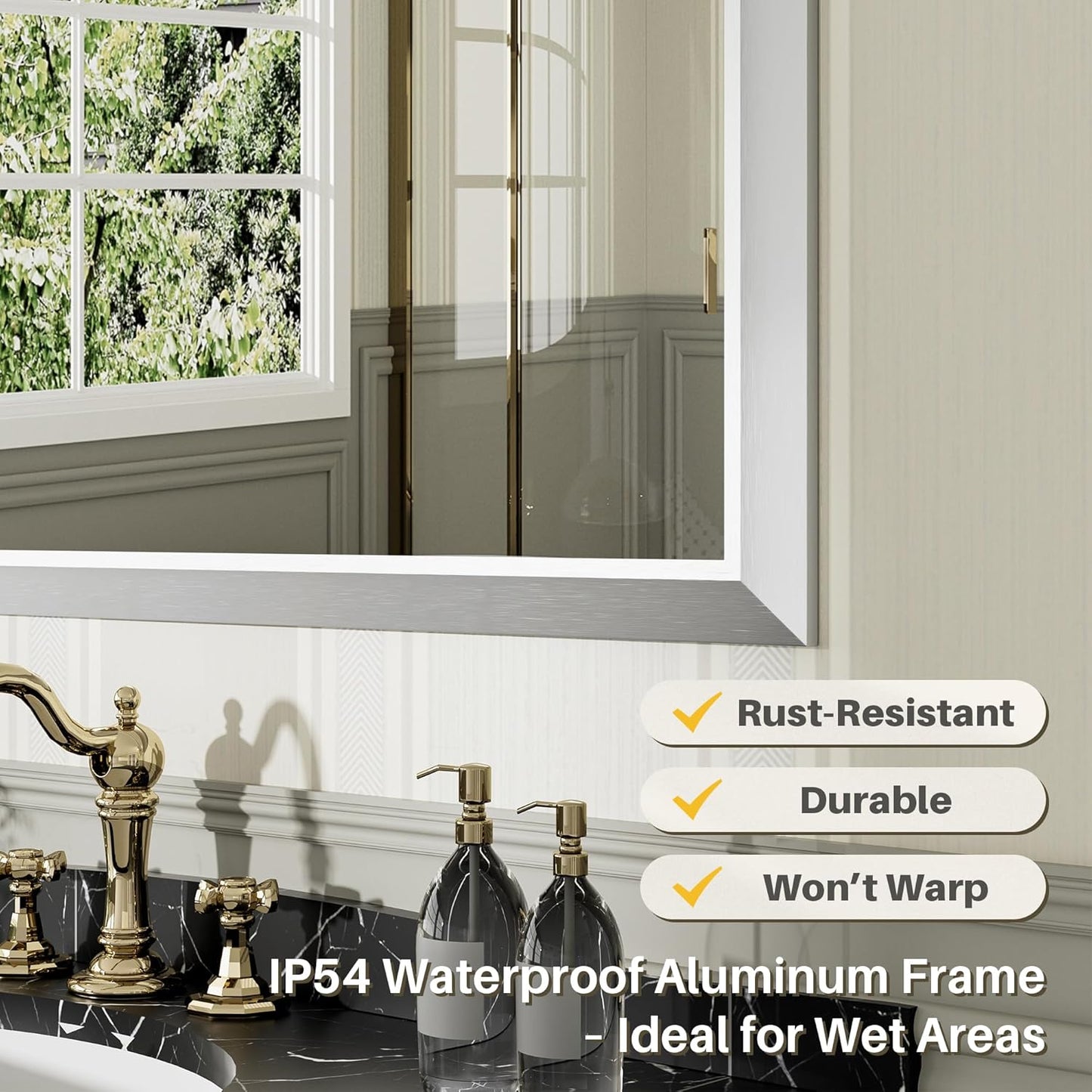 40x36 Inch Silver Bathroom Mirror for Wall, Thick Metal Framed Rectangle Mirrors for Over Sink, Bedroom, Living Room, Entryway, Anti-Rust, HD Tempered Glass