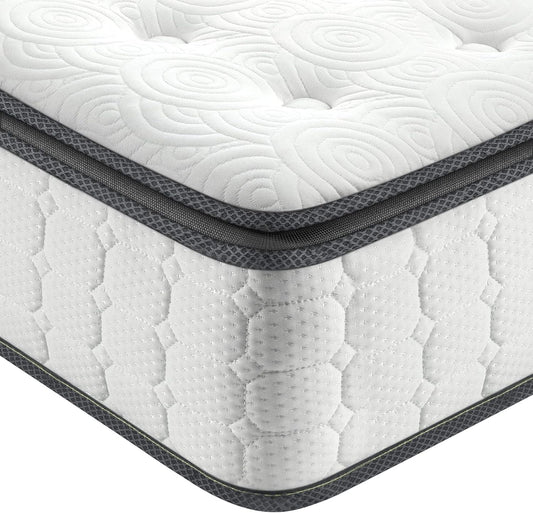 Vesgantti Full Size Mattress, 10 Inch Hybrid Full Mattress in a Box, Pillow Top Double Bed Mattresses, Foam and Pocket Coils Innerspring Mattresses, Pressure Relief, Medium Firm Plush Feel