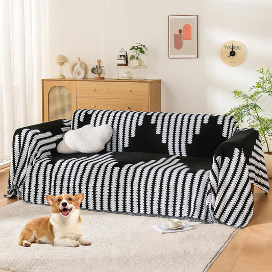 Boho Sofa Cover, Couch Covers for 3 Cushion Couch Sofa Pet Friendly, Sofa Cover Washable, Soft Chenille Living Room Couch Covers Slipcover, Pet Furniture Protecto (2# Black, 71" x 134")
