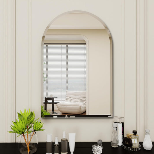 Arched Bathroom Mirror, 16X24 inch Arched Frameless Mirror, Arch Wall Mirror，Frameless Mirrors for Bathroom,Beveled Bathroom Mirror.