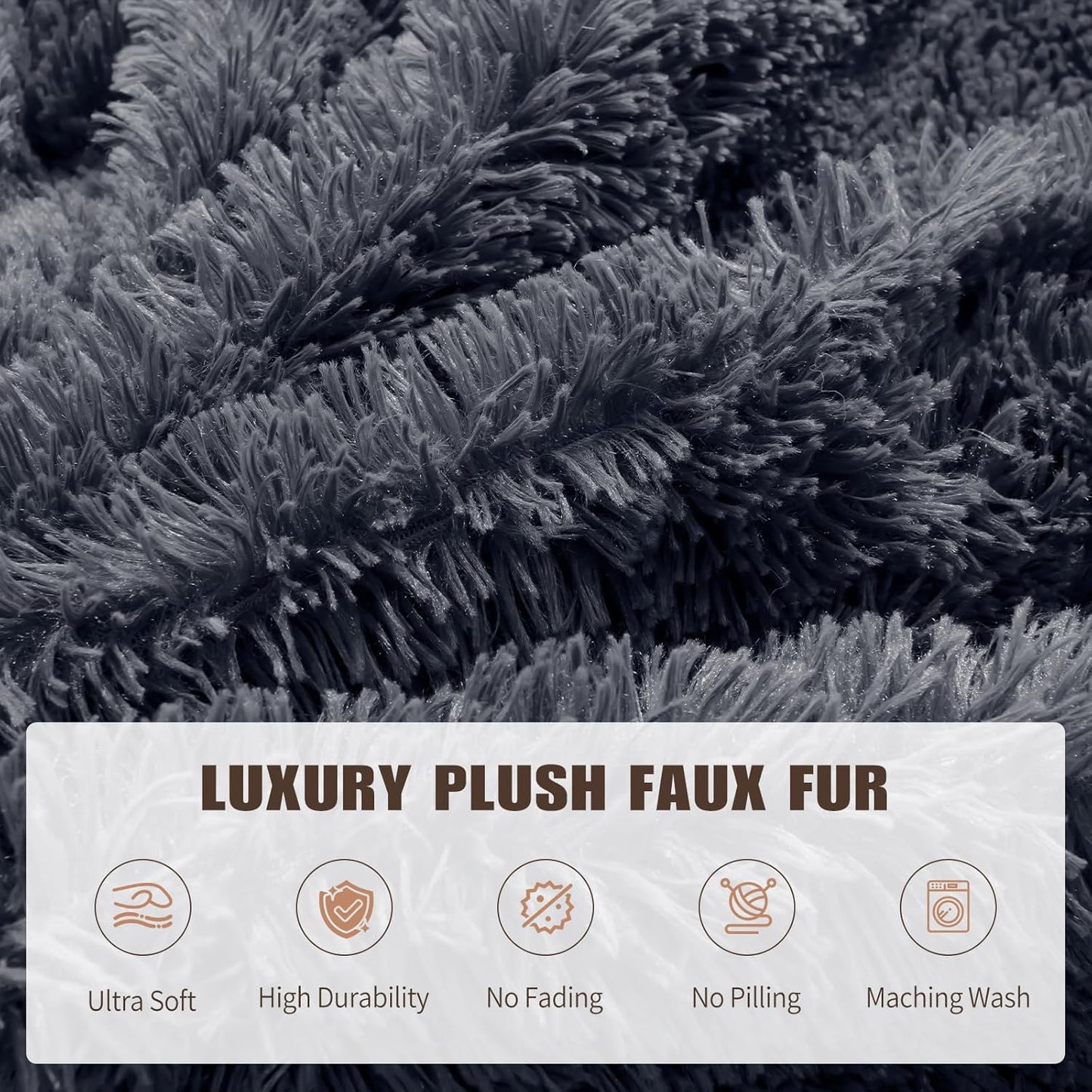 Bean Bag Cover(No Filler), Faux Fur Comfy Bean Bag Chairs for Adults, Washable Bean Bag Chair Cover, Fluffy Plush Giant Bean Bags Chairs for Teens Kids Girls, Anti-Slip, 5FT, Dark Grey