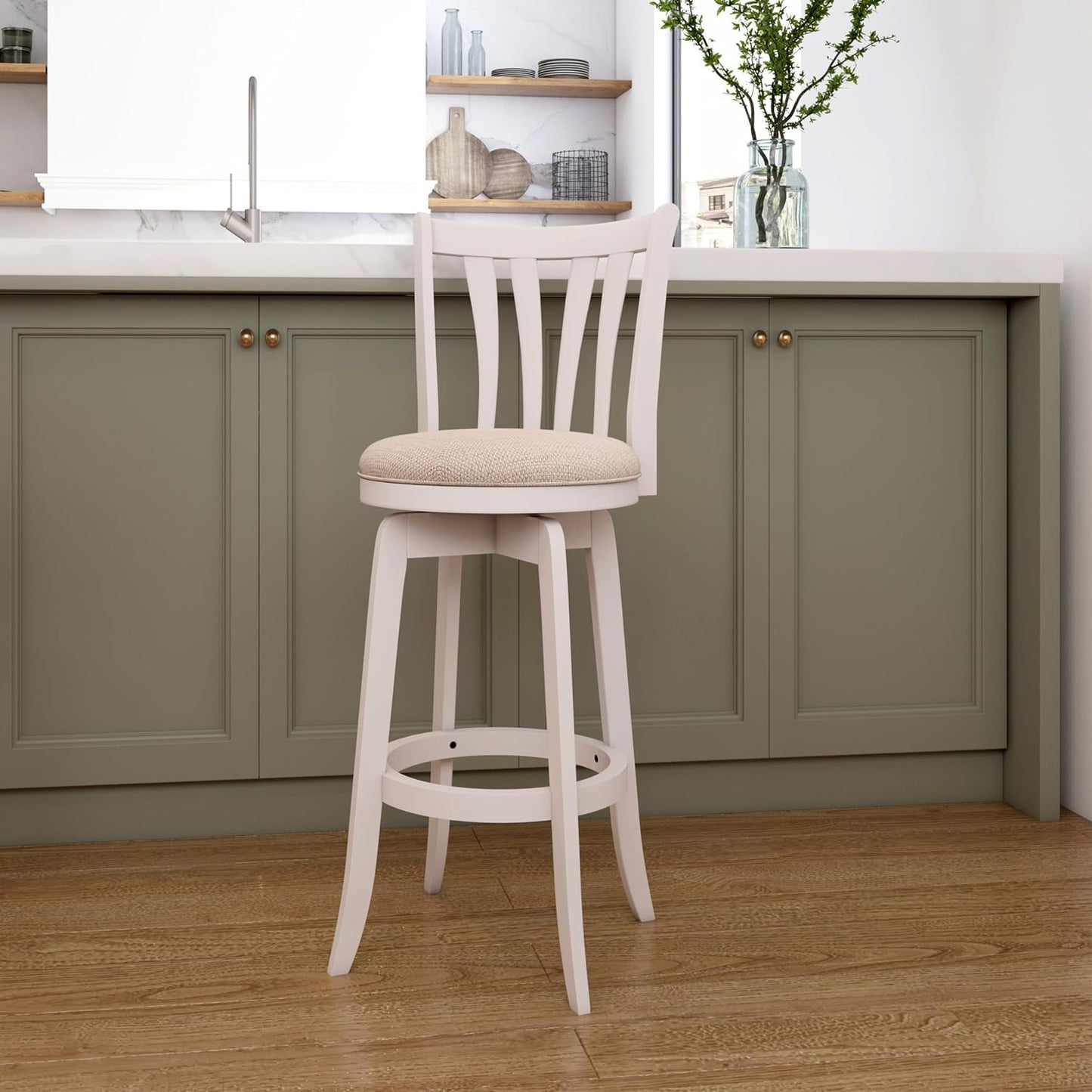 Hillsdale 29.5" Savana Wood Swival Bar Height Stool, White