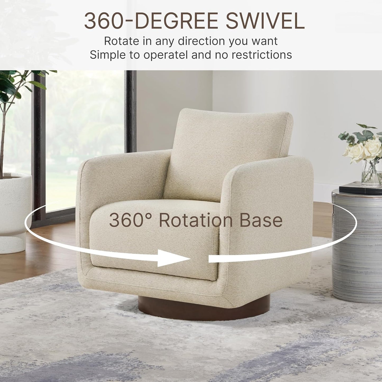 Modern Swivel Accent Chair, 360° Rotating Round Barrel Armchair with Performance Fabric Upholstery for Living Room, Bedroom, Office, Reading Nook, Set of 2,Oatmeal